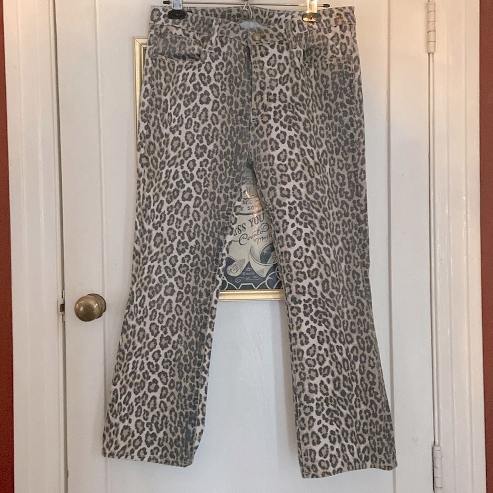 R13 Leopard Kick Flare Crop Jeans